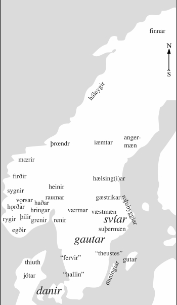 Mapa Skandinávie v prehistorickém období.